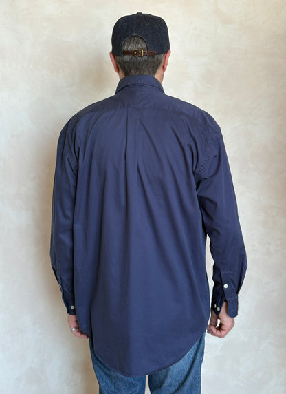 Ralph Lauren BLAKE Button-Down Shirt Large | Solid Navy 100% Cotton | Red Pony Logo | Mens Classic Shirt