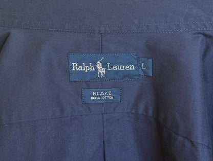 Ralph Lauren BLAKE Button-Down Shirt Large | Solid Navy 100% Cotton | Red Pony Logo | Mens Classic Shirt