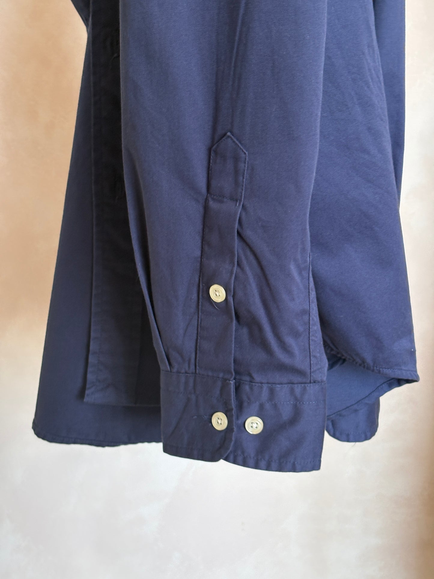 Ralph Lauren BLAKE Button-Down Shirt Large | Solid Navy 100% Cotton | Red Pony Logo | Mens Classic Shirt