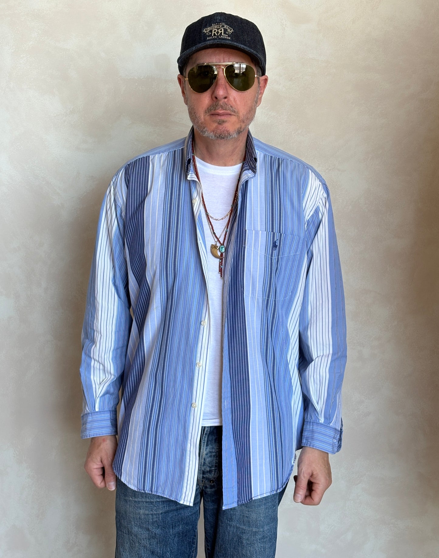 Ralph Lauren BLAIRE Button-Down Shirt Medium | Blue Multi Stripe Cotton | Made in Northern Mariana Islands | Mens Classic Shirt