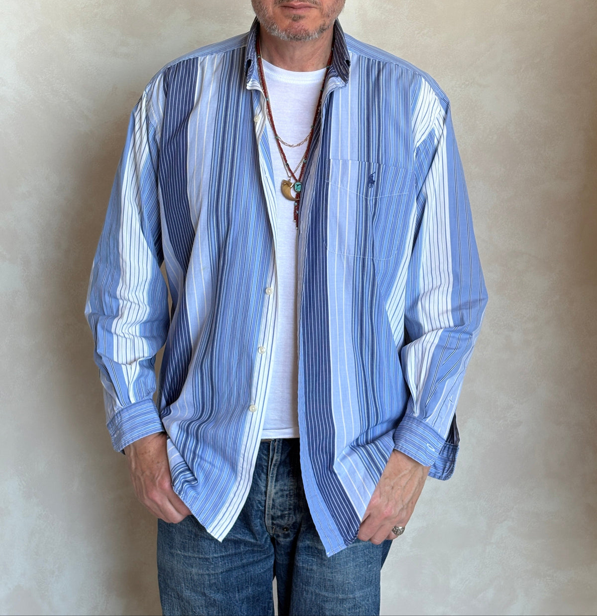 Ralph Lauren BLAIRE Button-Down Shirt Medium | Blue Multi Stripe Cotton | Made in Northern Mariana Islands | Mens Classic Shirt-AJ357 Studio