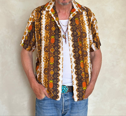 Med. Vintage 70s Hawaiian satin cotton shirt-AJ357 Studio