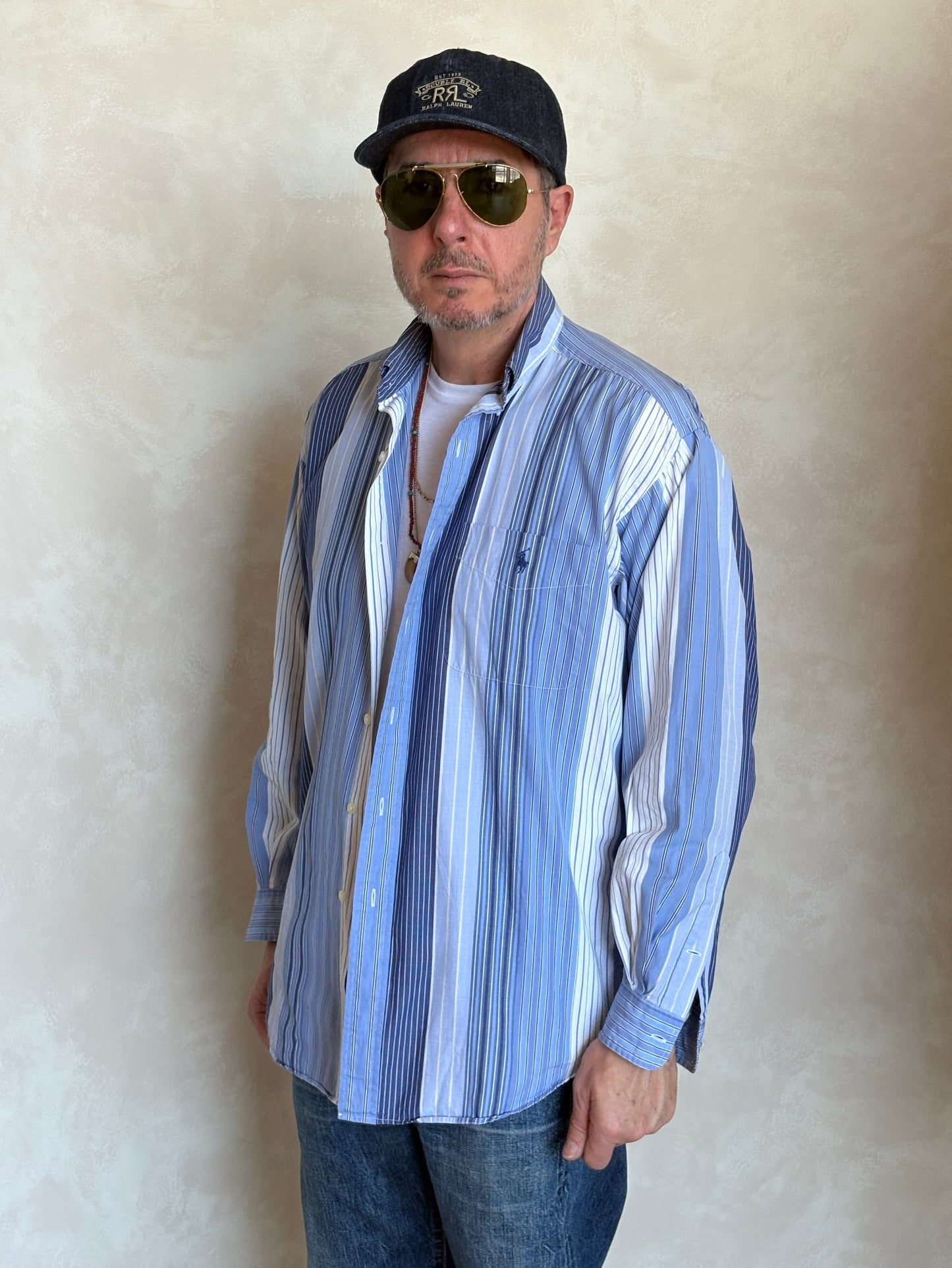 Ralph Lauren BLAIRE Button-Down Shirt Medium | Blue Multi Stripe Cotton | Made in Northern Mariana Islands | Mens Classic Shirt