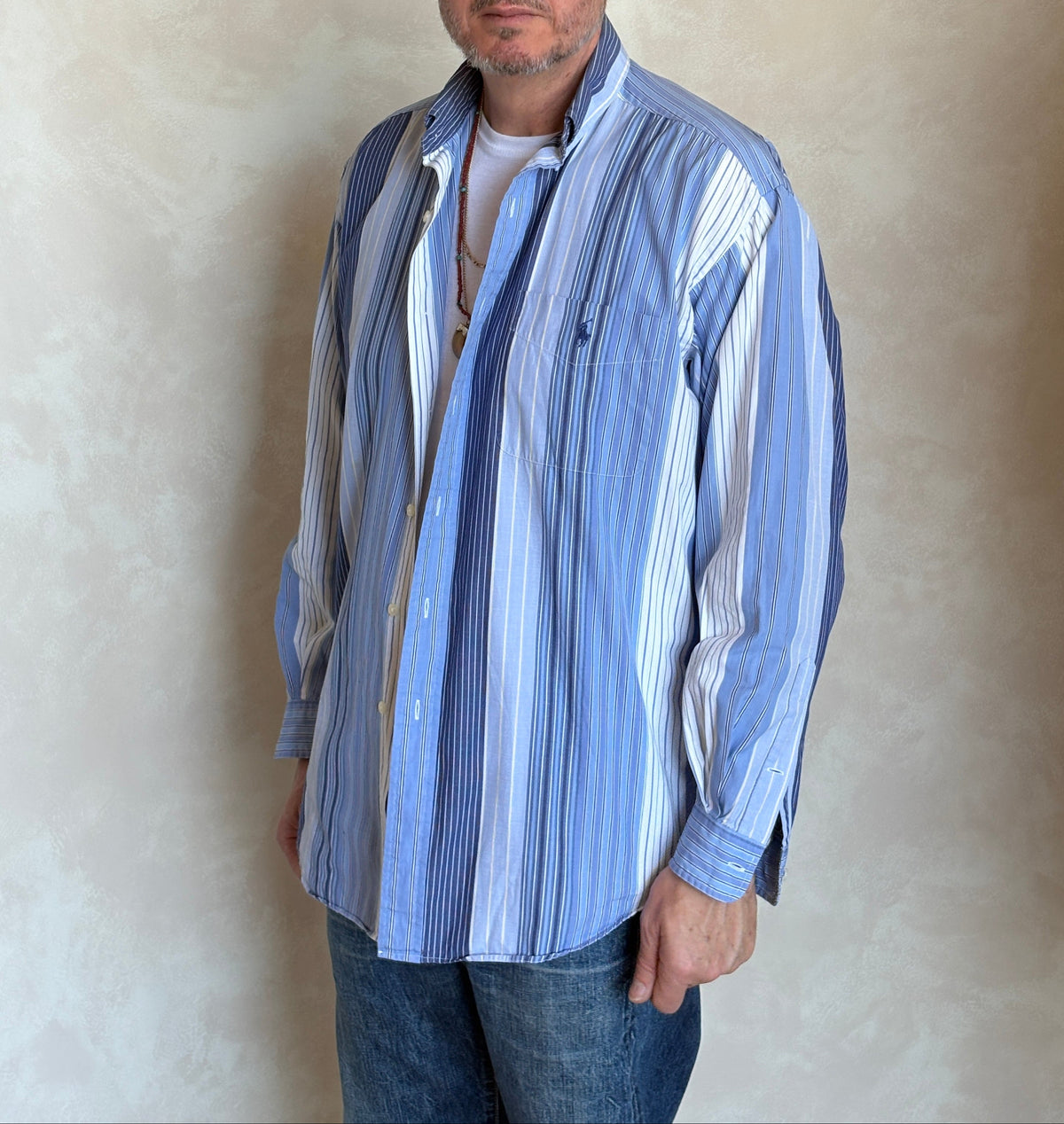 Ralph Lauren BLAIRE Button-Down Shirt Medium | Blue Multi Stripe Cotton | Made in Northern Mariana Islands | Mens Classic Shirt-AJ357 Studio