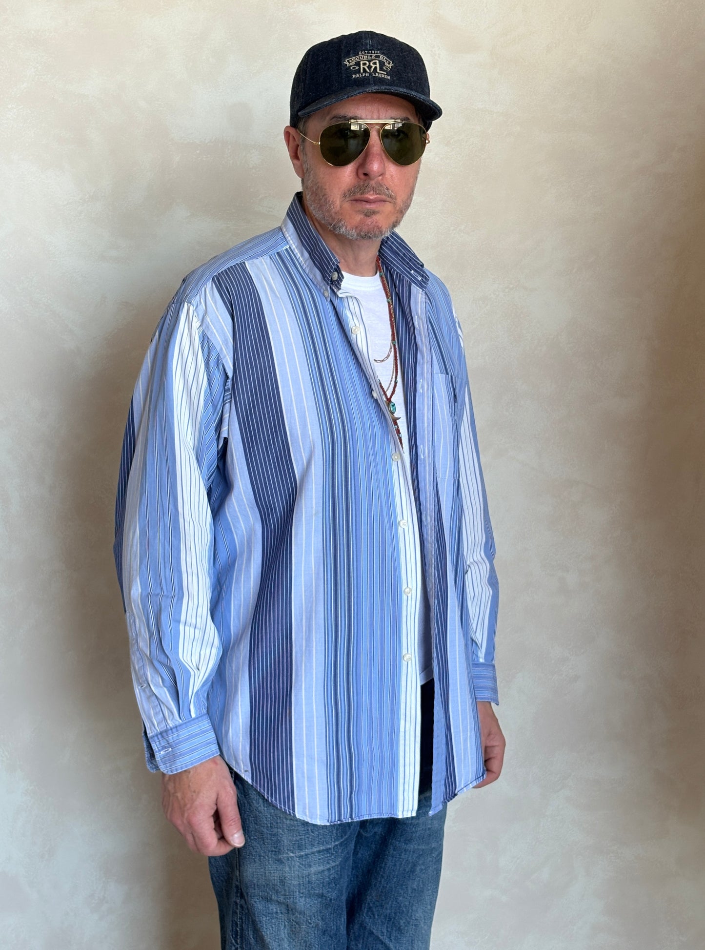 Ralph Lauren BLAIRE Button-Down Shirt Medium | Blue Multi Stripe Cotton | Made in Northern Mariana Islands | Mens Classic Shirt