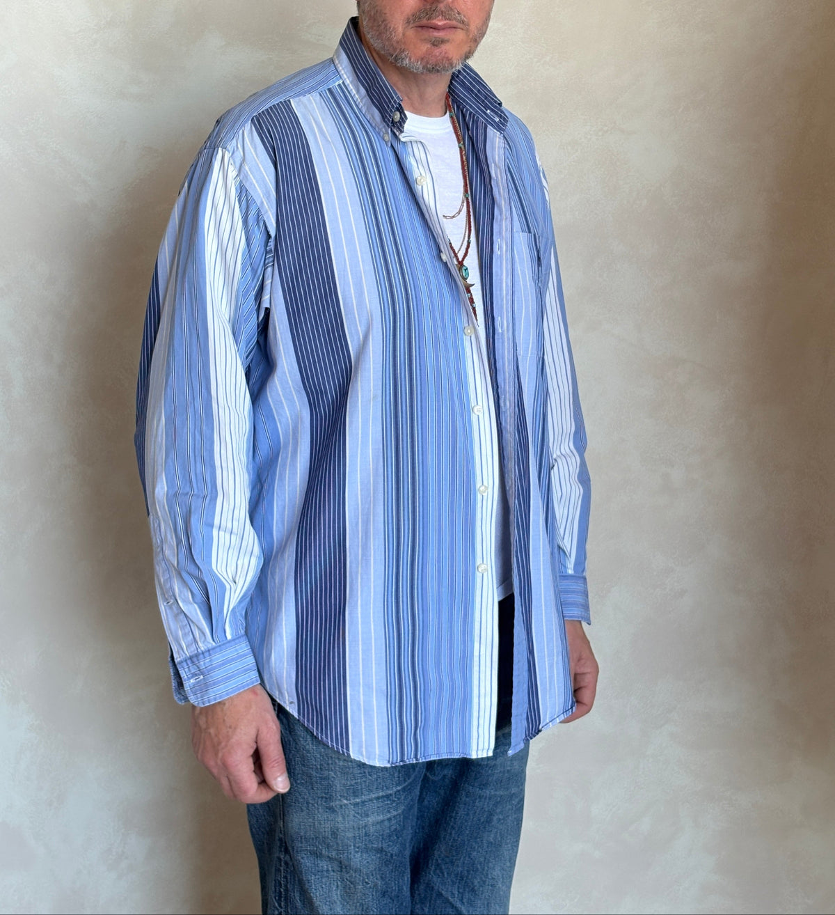 Ralph Lauren BLAIRE Button-Down Shirt Medium | Blue Multi Stripe Cotton | Made in Northern Mariana Islands | Mens Classic Shirt-AJ357 Studio