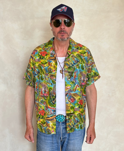 Vintage 60s Hawaiian Satin Shirt Hawaii | AJ357 Studio-AJ357 Studio