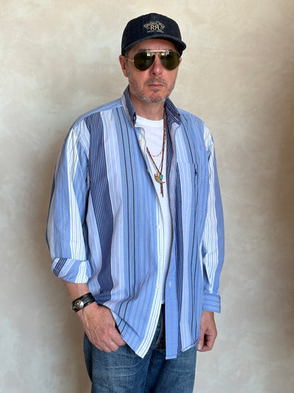 Ralph Lauren BLAIRE Button-Down Shirt Medium | Blue Multi Stripe Cotton | Made in Northern Mariana Islands | Mens Classic Shirt