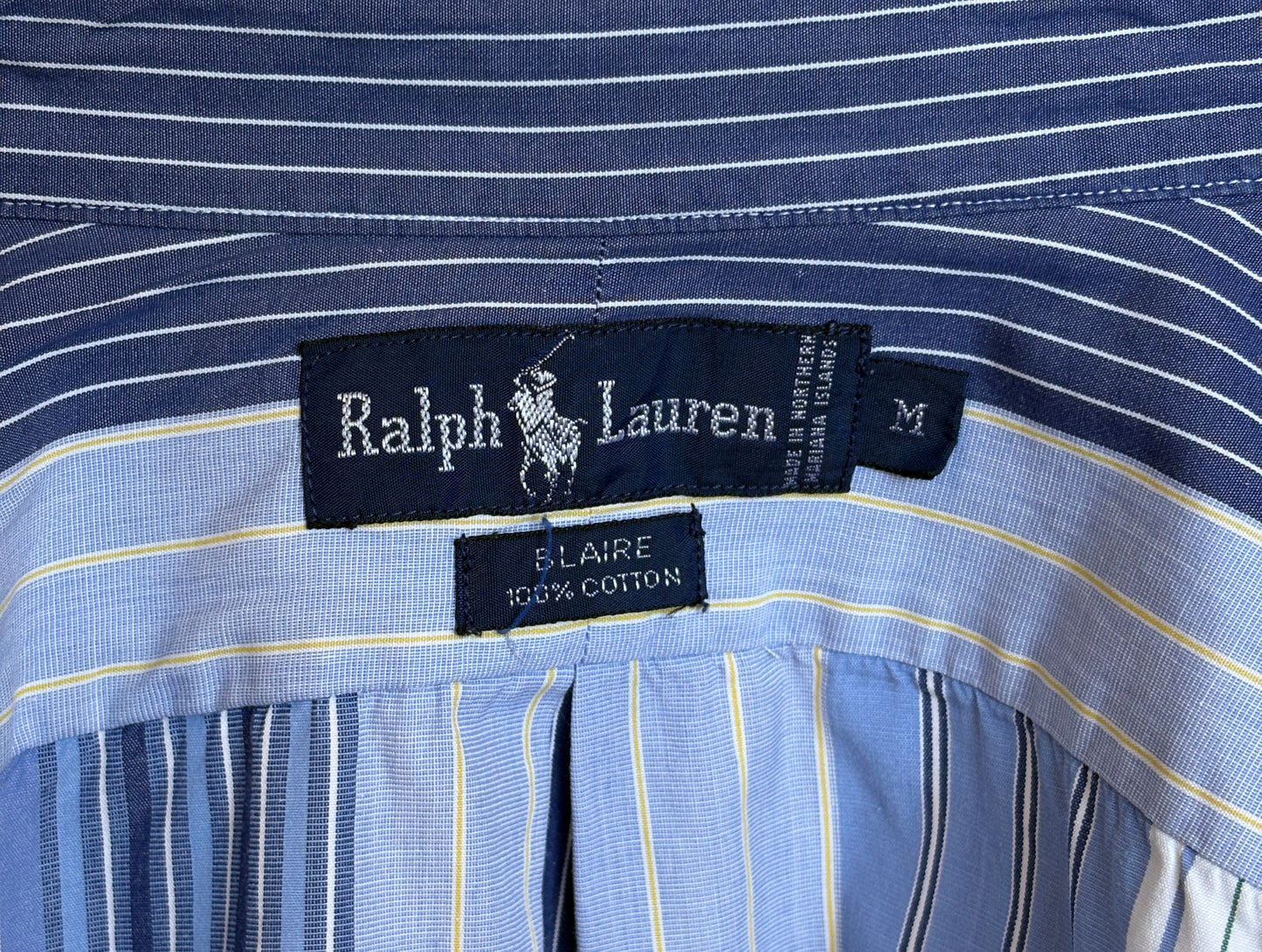 Ralph Lauren BLAIRE Button-Down Shirt Medium | Blue Multi Stripe Cotton | Made in Northern Mariana Islands | Mens Classic Shirt