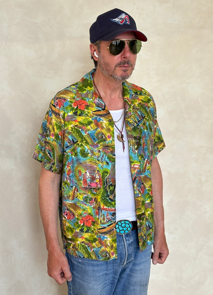 Vintage 60s Hawaiian Satin Shirt Hawaii | AJ357 Studio-AJ357 Studio