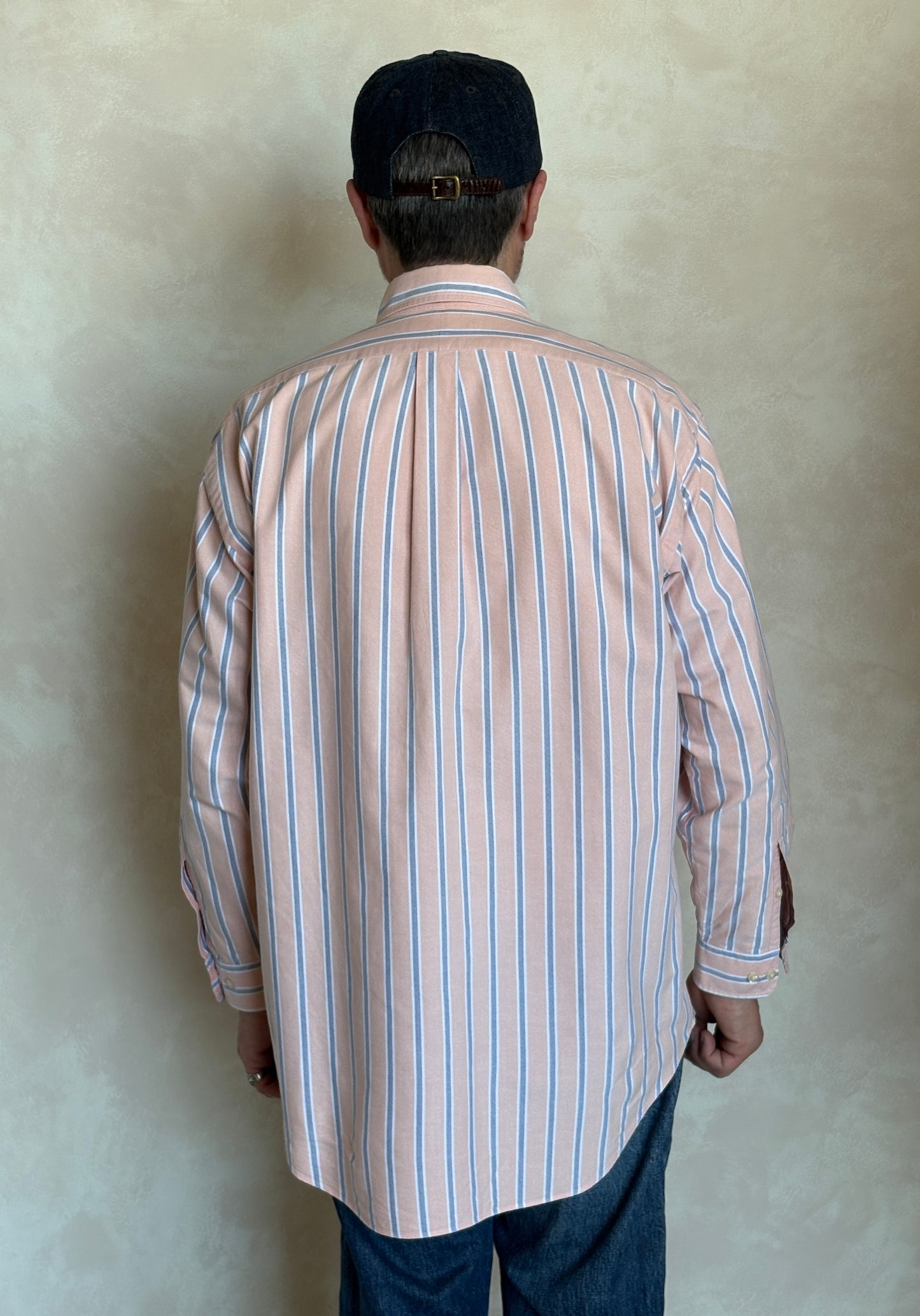 Ralph Lauren YARMOUTH Button-Down Shirt 16-32/33 Large | Peach Blue Stripe Cotton Oxford | Vintage Mens Shirt