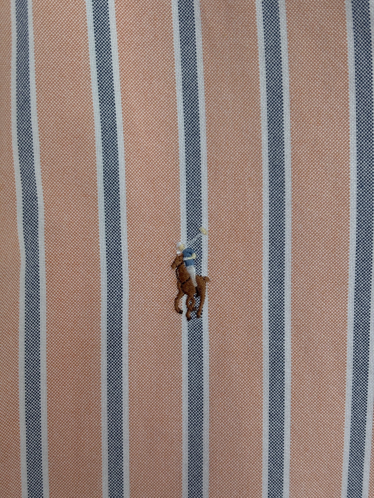 Ralph Lauren YARMOUTH Button-Down Shirt 16-32/33 Large | Peach Blue Stripe Cotton Oxford | Vintage Mens Shirt