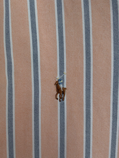 Ralph Lauren YARMOUTH Button-Down Shirt 16-32/33 Large | Peach Blue Stripe Cotton Oxford | Vintage Mens Shirt