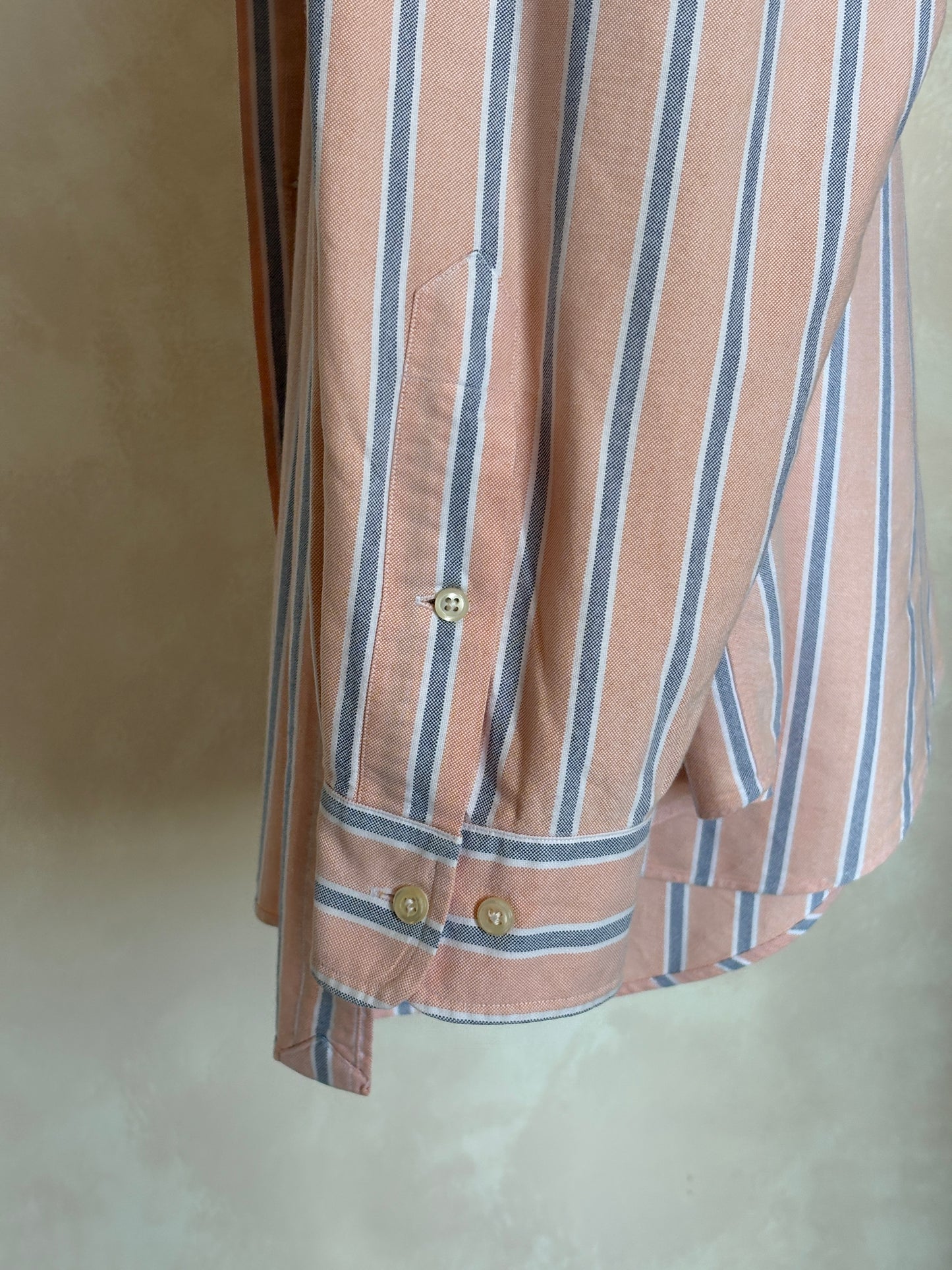 Ralph Lauren YARMOUTH Button-Down Shirt 16-32/33 Large | Peach Blue Stripe Cotton Oxford | Vintage Mens Shirt