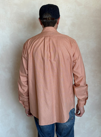 Ralph Lauren Classic Fit Button-Down Shirt Large | Rust Orange Houndstooth Cotton | Vintage Mens Shirt