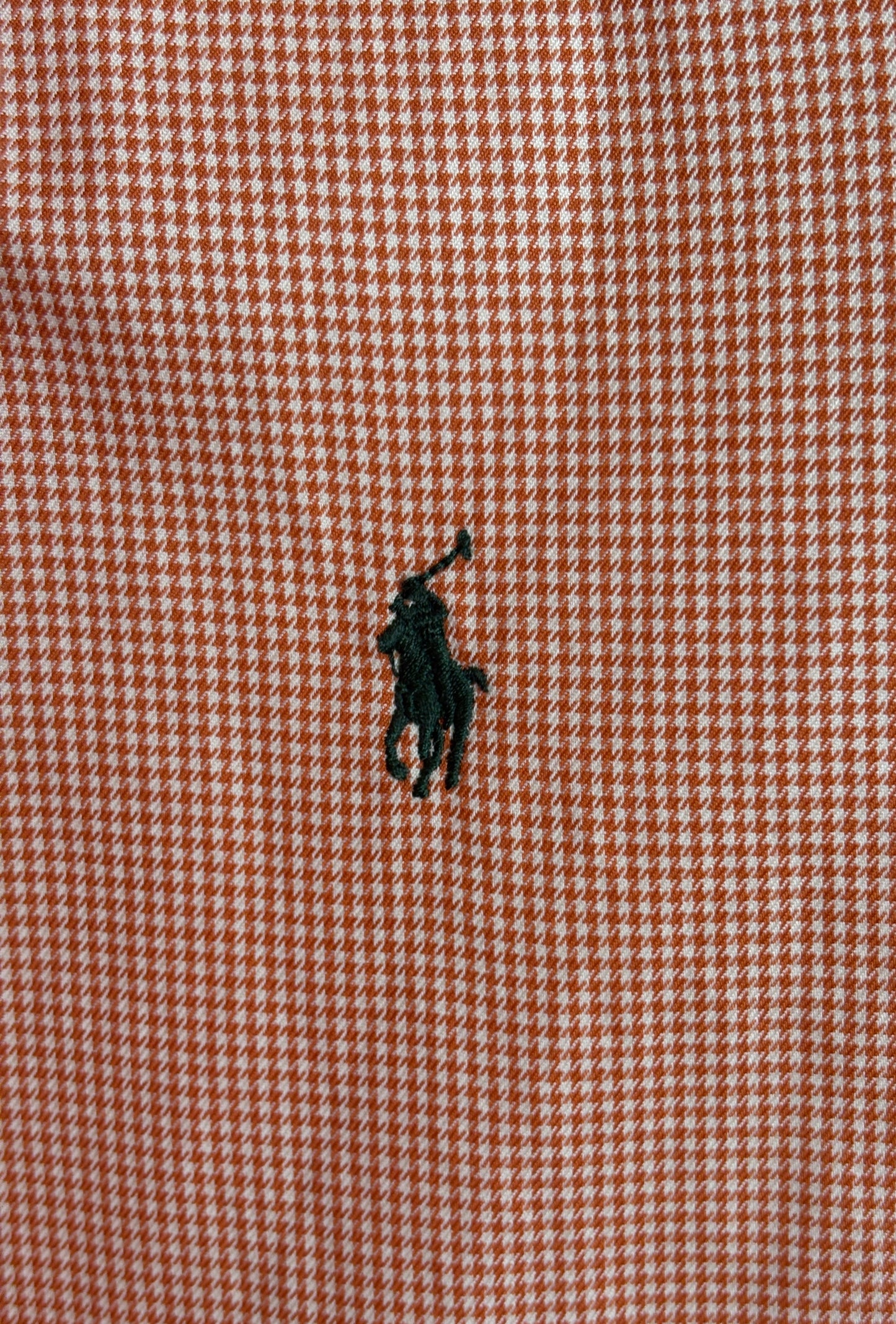 Ralph Lauren Classic Fit Button-Down Shirt Large | Rust Orange Houndstooth Cotton | Vintage Mens Shirt