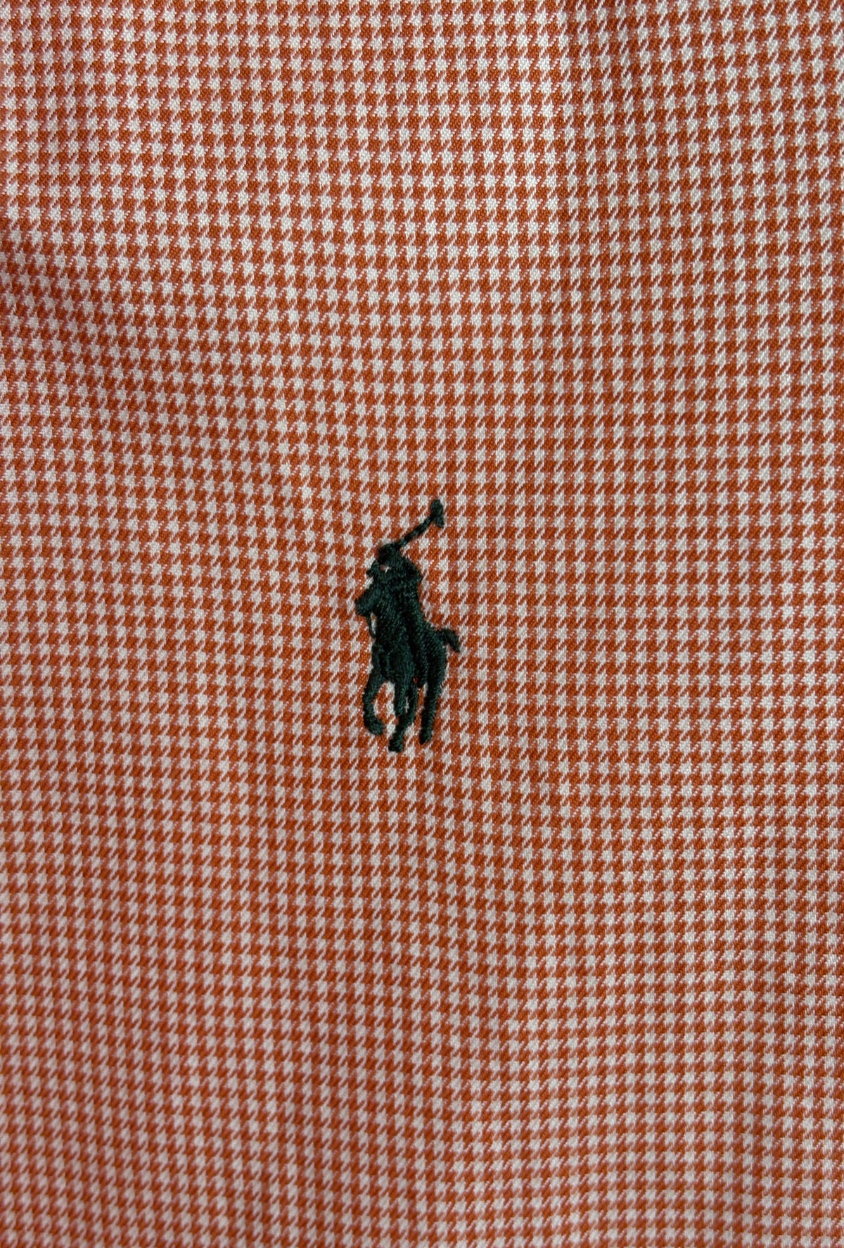 Ralph Lauren Classic Fit Button-Down Shirt Large | Rust Orange Houndstooth Cotton | Vintage Mens Shirt-AJ357 Studio