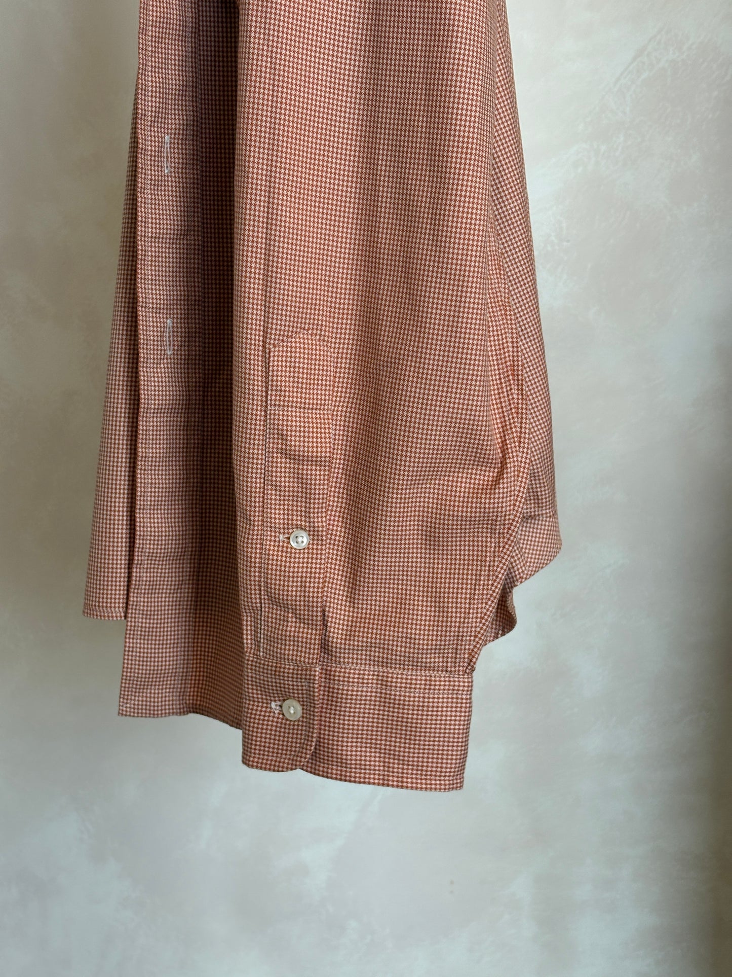 Ralph Lauren Classic Fit Button-Down Shirt Large | Rust Orange Houndstooth Cotton | Vintage Mens Shirt