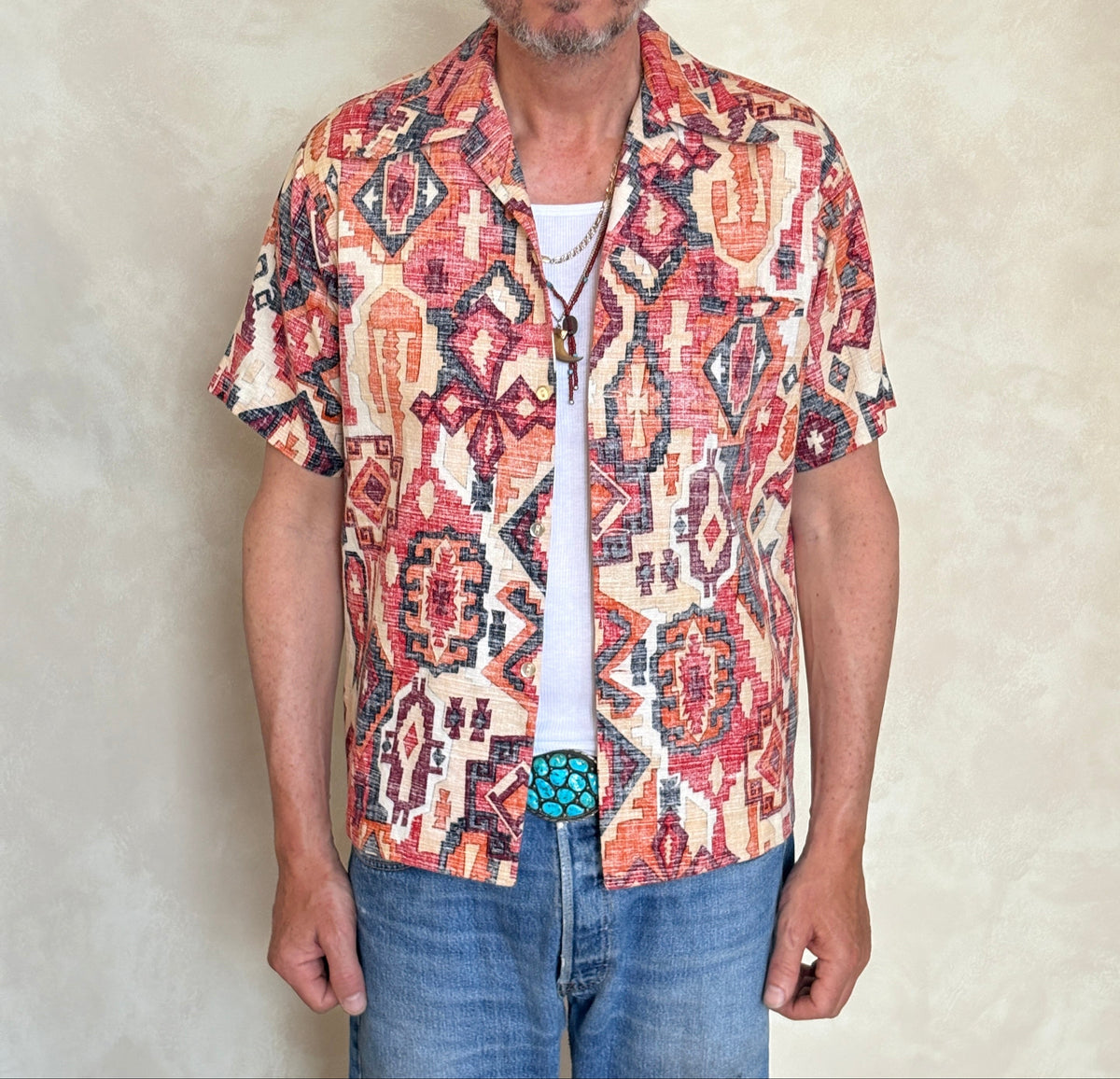Medium Size Vintage 70s Hawaiian Barkcloth Cotton Shirt - Island Collectible-AJ357 Studio