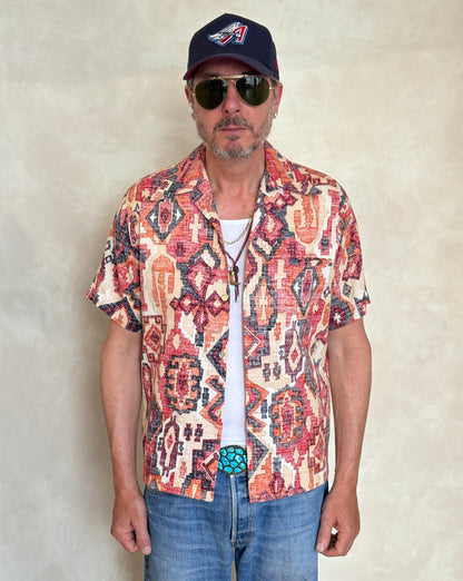 Medium Size Vintage 70s Hawaiian Barkcloth Cotton Shirt - Island Collectible-AJ357 Studio