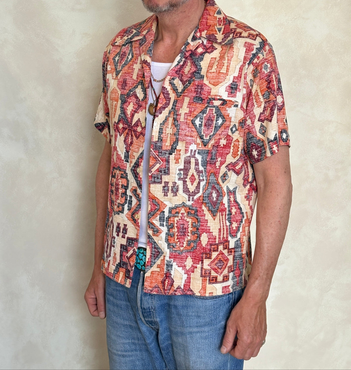 Medium Size Vintage 70s Hawaiian Barkcloth Cotton Shirt - Island Collectible-AJ357 Studio