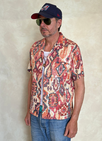 Medium Size Vintage 70s Hawaiian Barkcloth Cotton Shirt - Island Collectible-AJ357 Studio