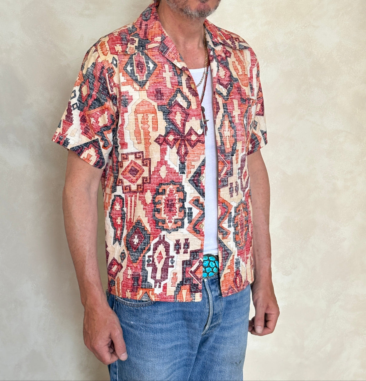 Medium Size Vintage 70s Hawaiian Barkcloth Cotton Shirt - Island Collectible-AJ357 Studio