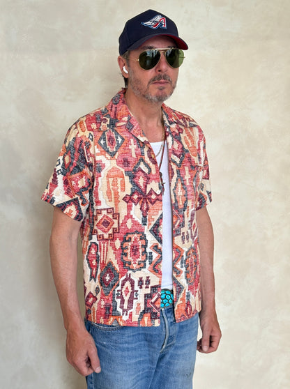 Medium Size Vintage 70s Hawaiian Barkcloth Cotton Shirt - Island Collectible-AJ357 Studio