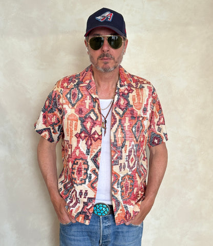 Medium Size Vintage 70s Hawaiian Barkcloth Cotton Shirt - Island Collectible-AJ357 Studio