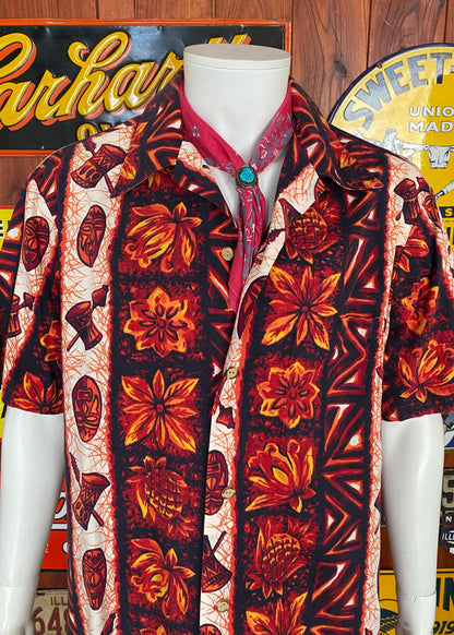 XL. Vintage 70s Hawaiian cotton shirt made in Hawaii by Maikai-AJ357 Studio