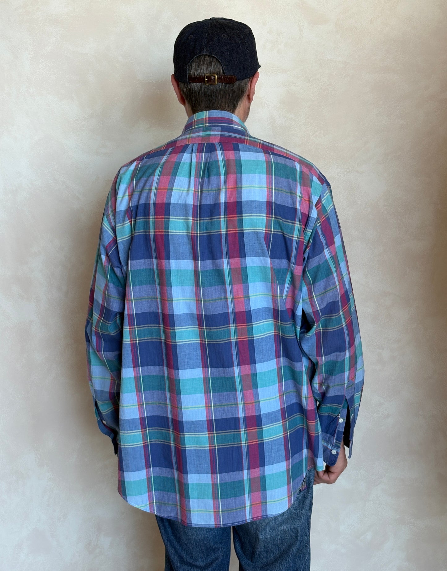 Ralph Lauren Hand Woven Madras Plaid Shirt Large | Blue Red Green Cotton | Vintage Mens Shirt