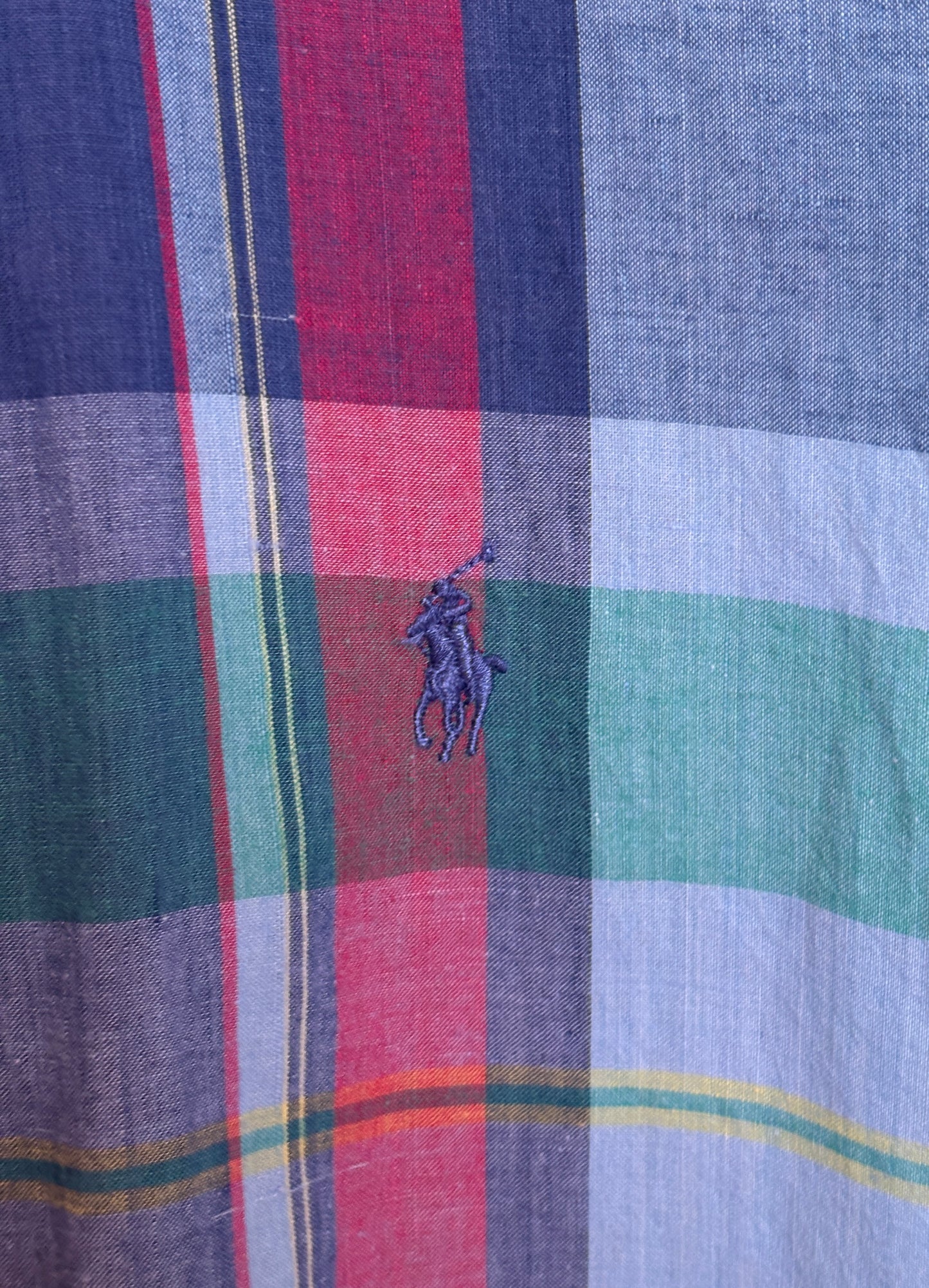 Ralph Lauren Hand Woven Madras Plaid Shirt Large | Blue Red Green Cotton | Vintage Mens Shirt