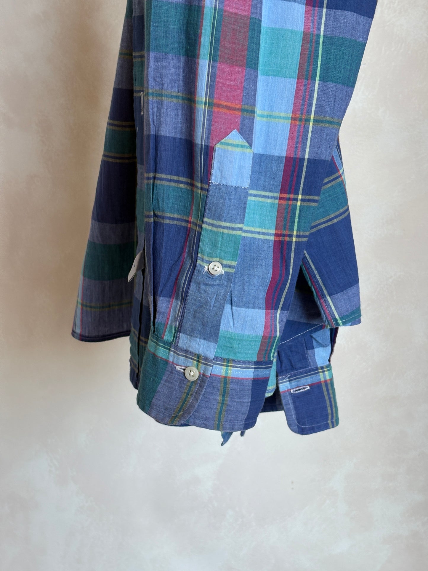 Ralph Lauren Hand Woven Madras Plaid Shirt Large | Blue Red Green Cotton | Vintage Mens Shirt