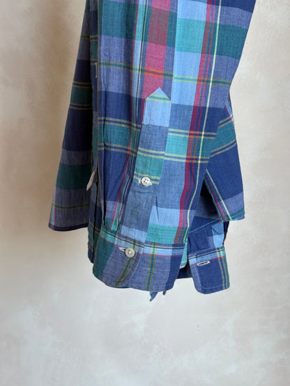 Ralph Lauren Hand Woven Madras Plaid Shirt Large | Blue Red Green Cotton | Vintage Mens Shirt