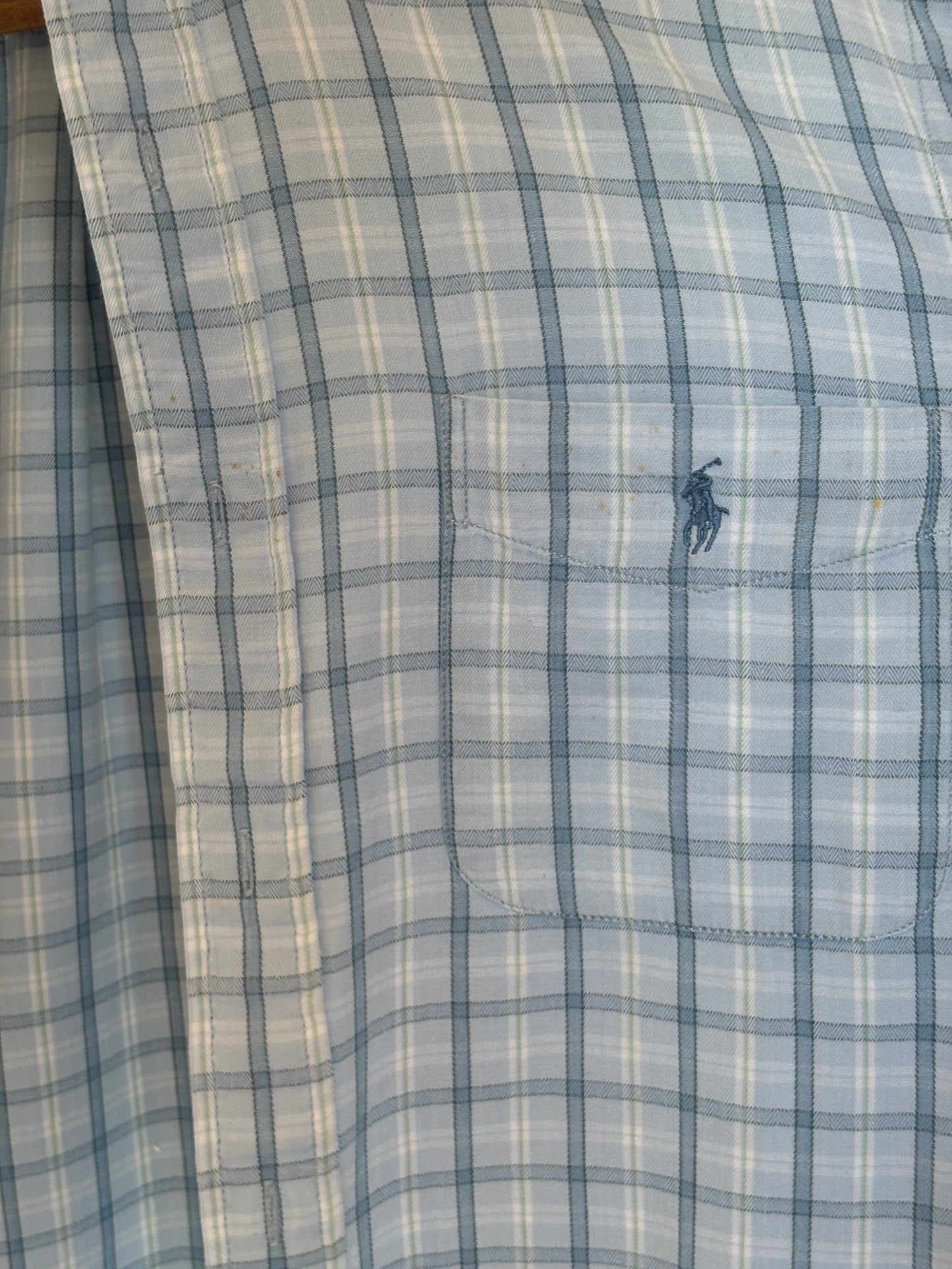 Ralph Lauren Sport Button-Down Shirt Large | Light Blue Plaid Cotton | Vintage Mens Shirt — As Is
