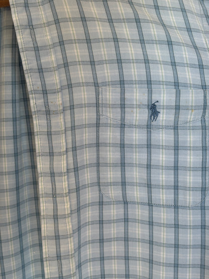 Ralph Lauren Sport Button-Down Shirt Large | Light Blue Plaid Cotton | Vintage Mens Shirt — As Is