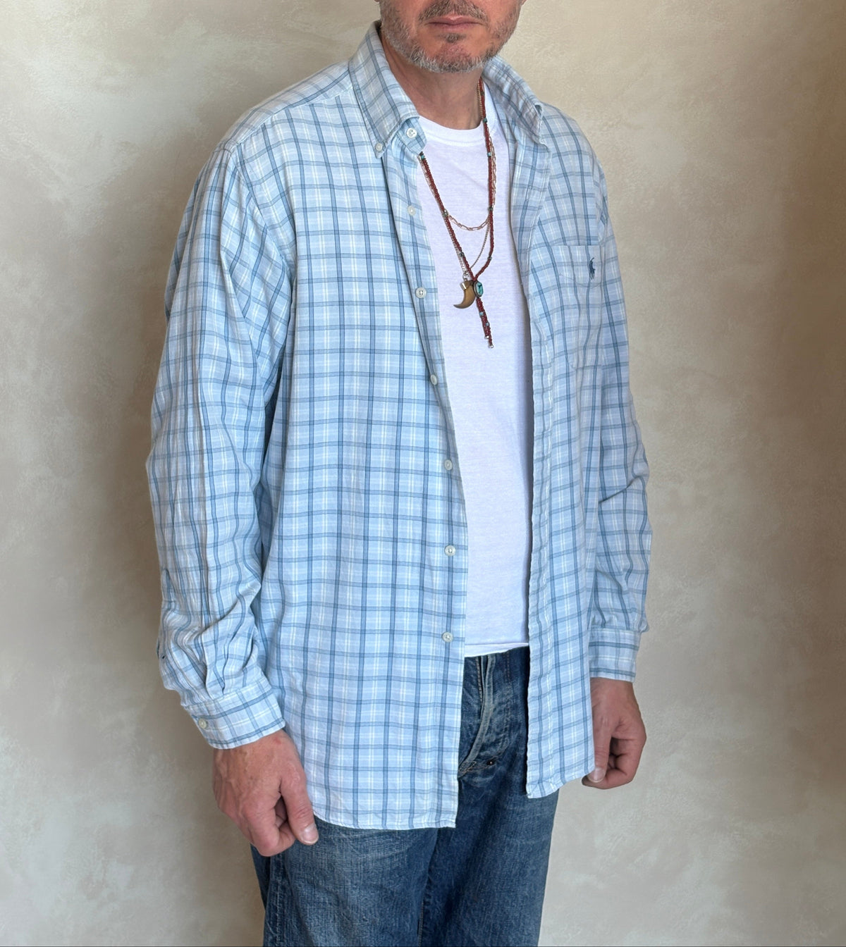 Ralph Lauren Sport Button-Down Shirt Large | Light Blue Plaid Cotton | Vintage Mens Shirt — As Is-AJ357 Studio