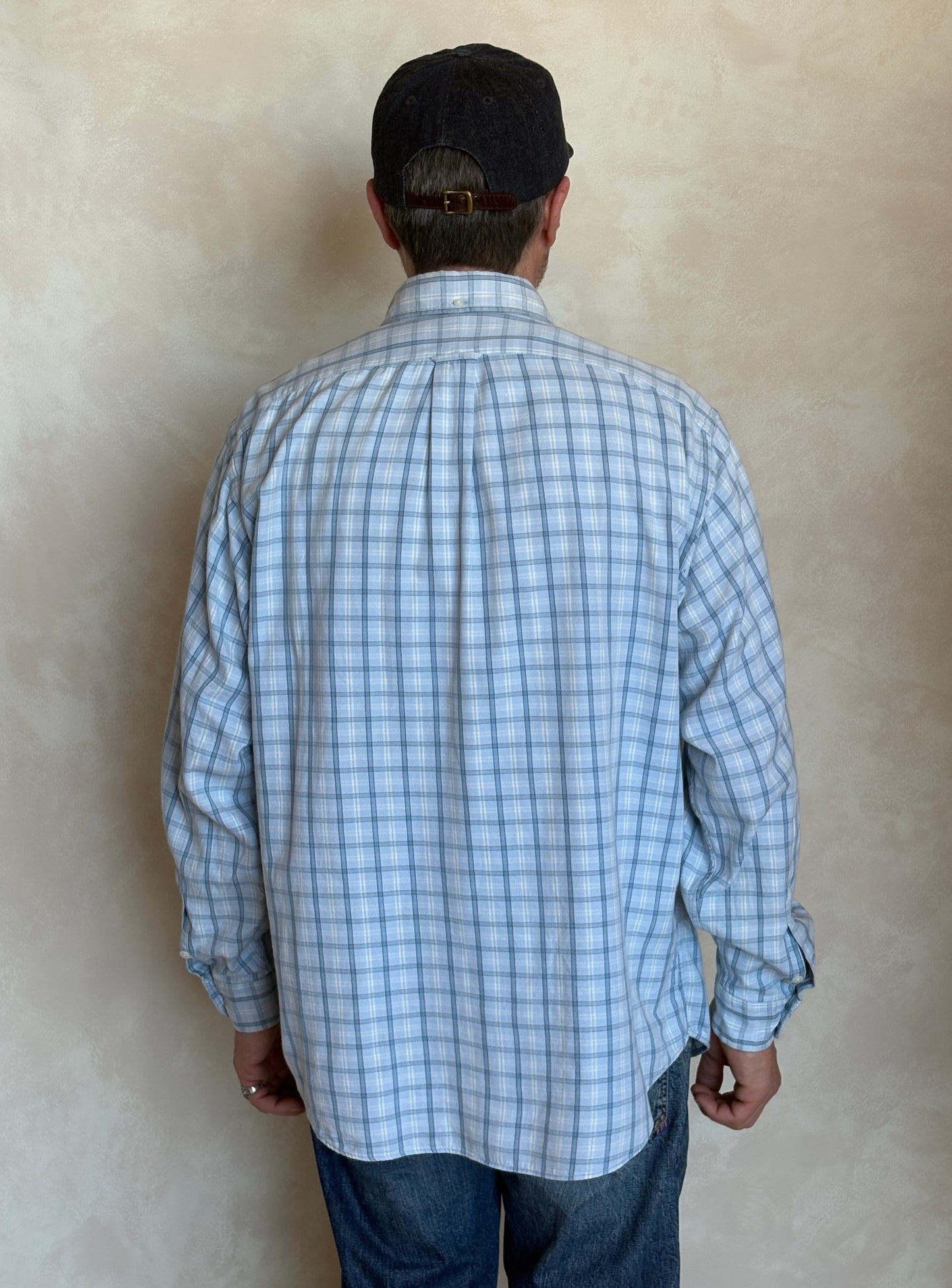 Ralph Lauren Sport Button-Down Shirt Large | Light Blue Plaid Cotton | Vintage Mens Shirt — As Is