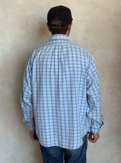 Ralph Lauren Sport Button-Down Shirt Large | Light Blue Plaid Cotton | Vintage Mens Shirt — As Is