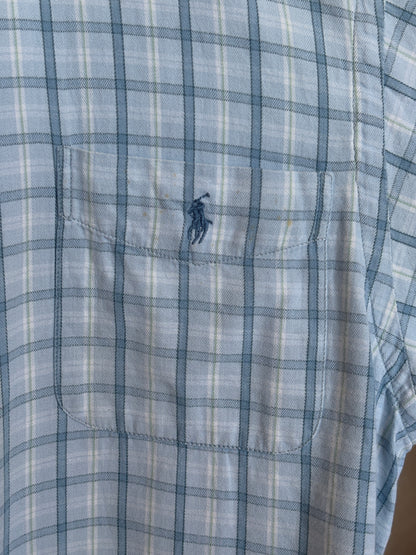 Ralph Lauren Sport Button-Down Shirt Large | Light Blue Plaid Cotton | Vintage Mens Shirt — As Is