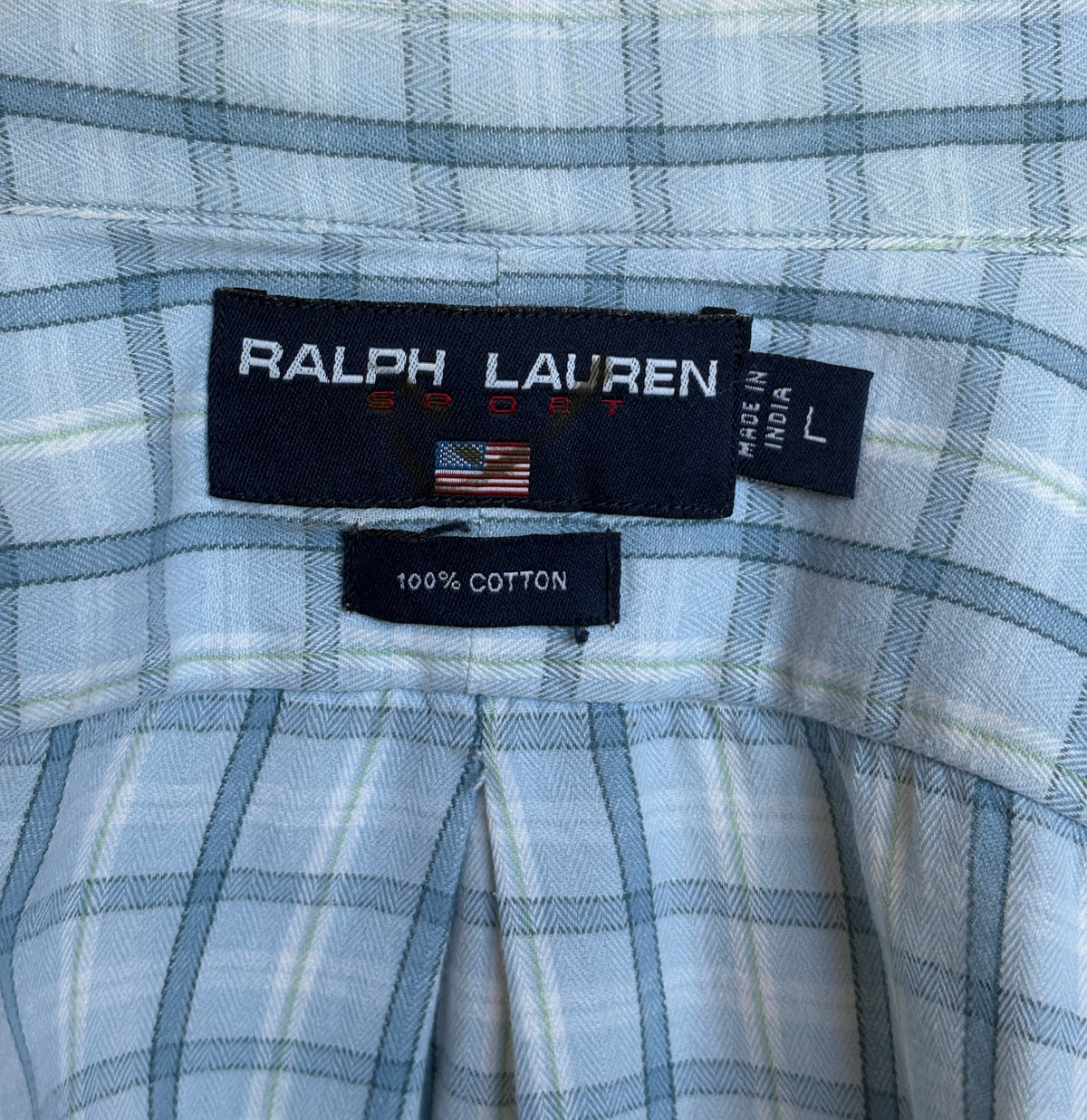 Ralph Lauren Sport Button-Down Shirt Large | Light Blue Plaid Cotton | Vintage Mens Shirt — As Is-AJ357 Studio