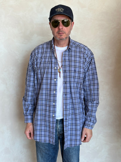 Ralph Lauren BLAKE Button-Down Shirt Large | Blue Black Plaid Cotton | Mens Classic Shirt
