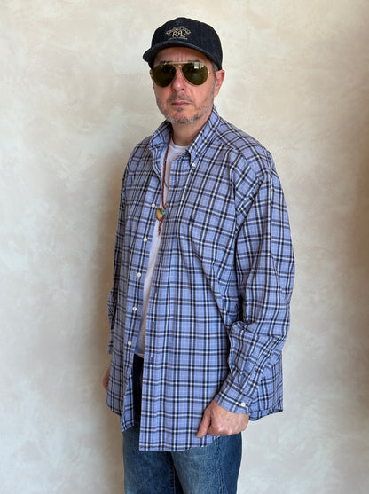 Ralph Lauren BLAKE Button-Down Shirt Large | Blue Black Plaid Cotton | Mens Classic Shirt