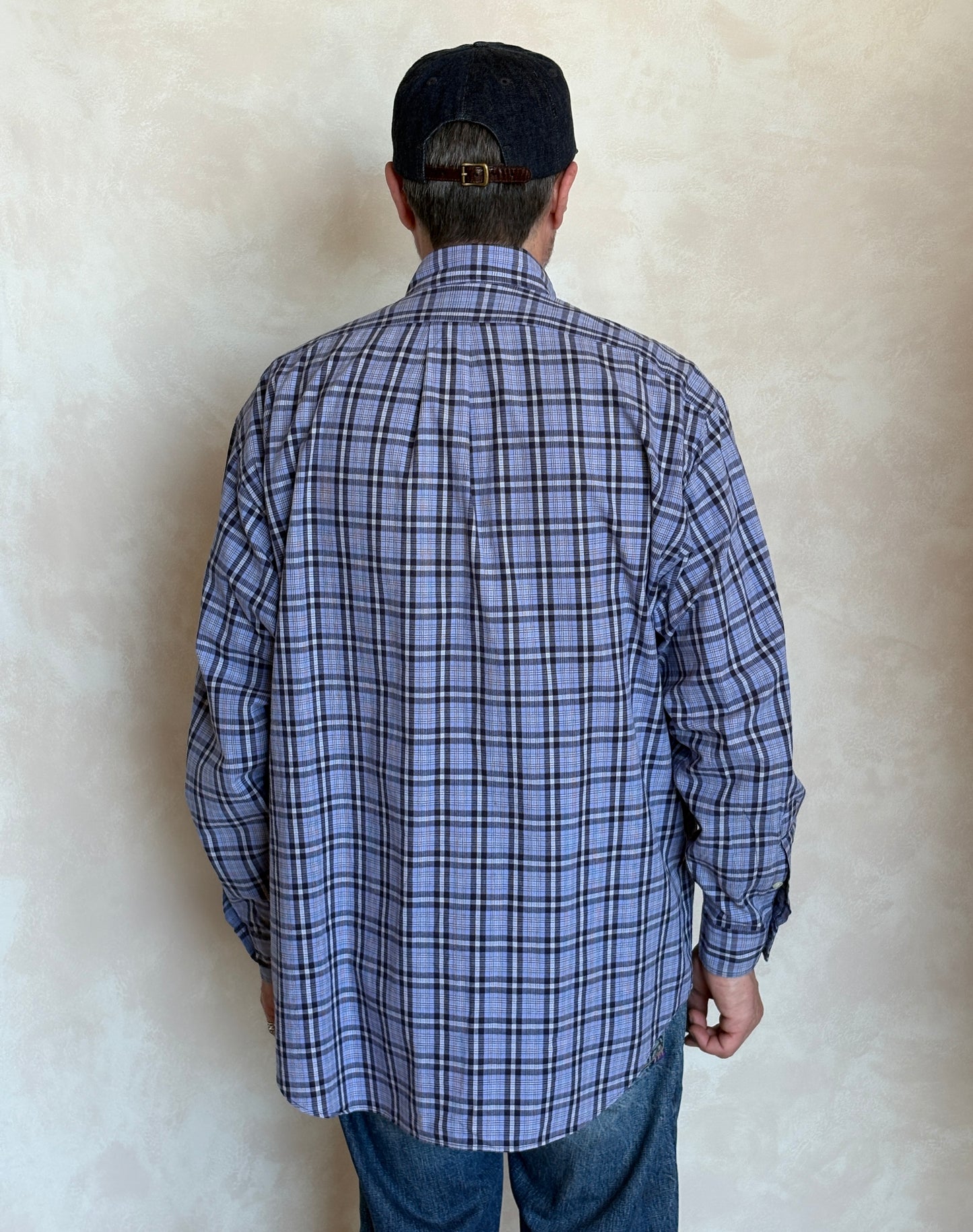 Ralph Lauren BLAKE Button-Down Shirt Large | Blue Black Plaid Cotton | Mens Classic Shirt