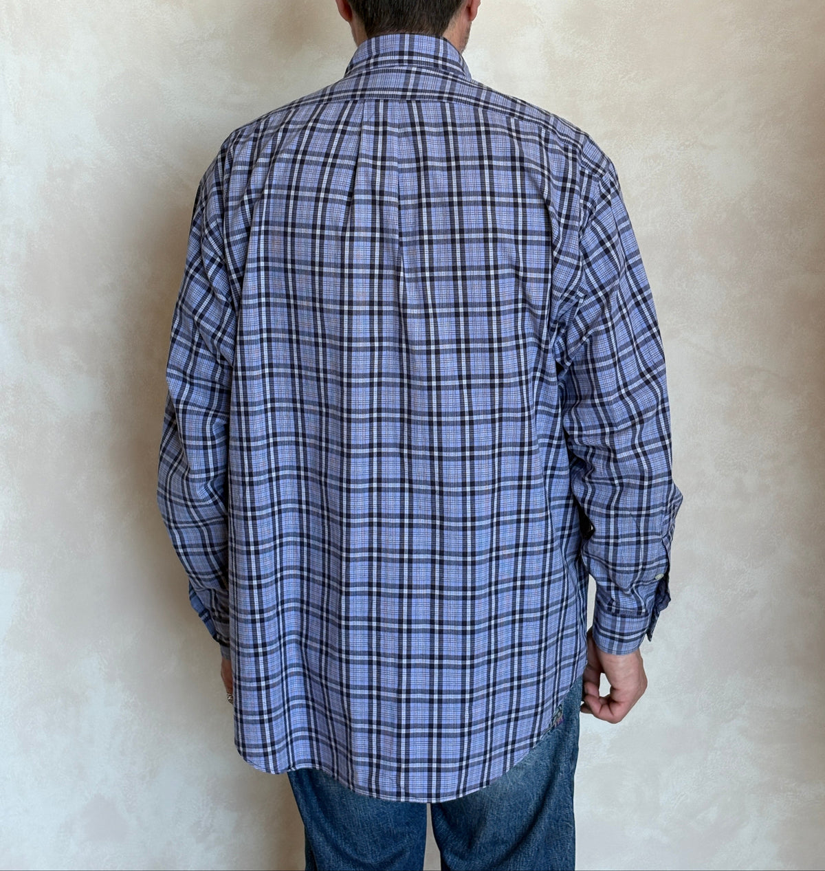 Ralph Lauren BLAKE Button-Down Shirt Large | Blue Black Plaid Cotton | Mens Classic Shirt-AJ357 Studio
