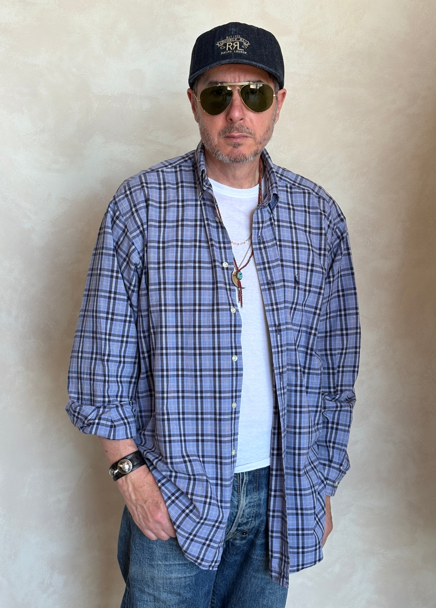 Ralph Lauren BLAKE Button-Down Shirt Large | Blue Black Plaid Cotton | Mens Classic Shirt