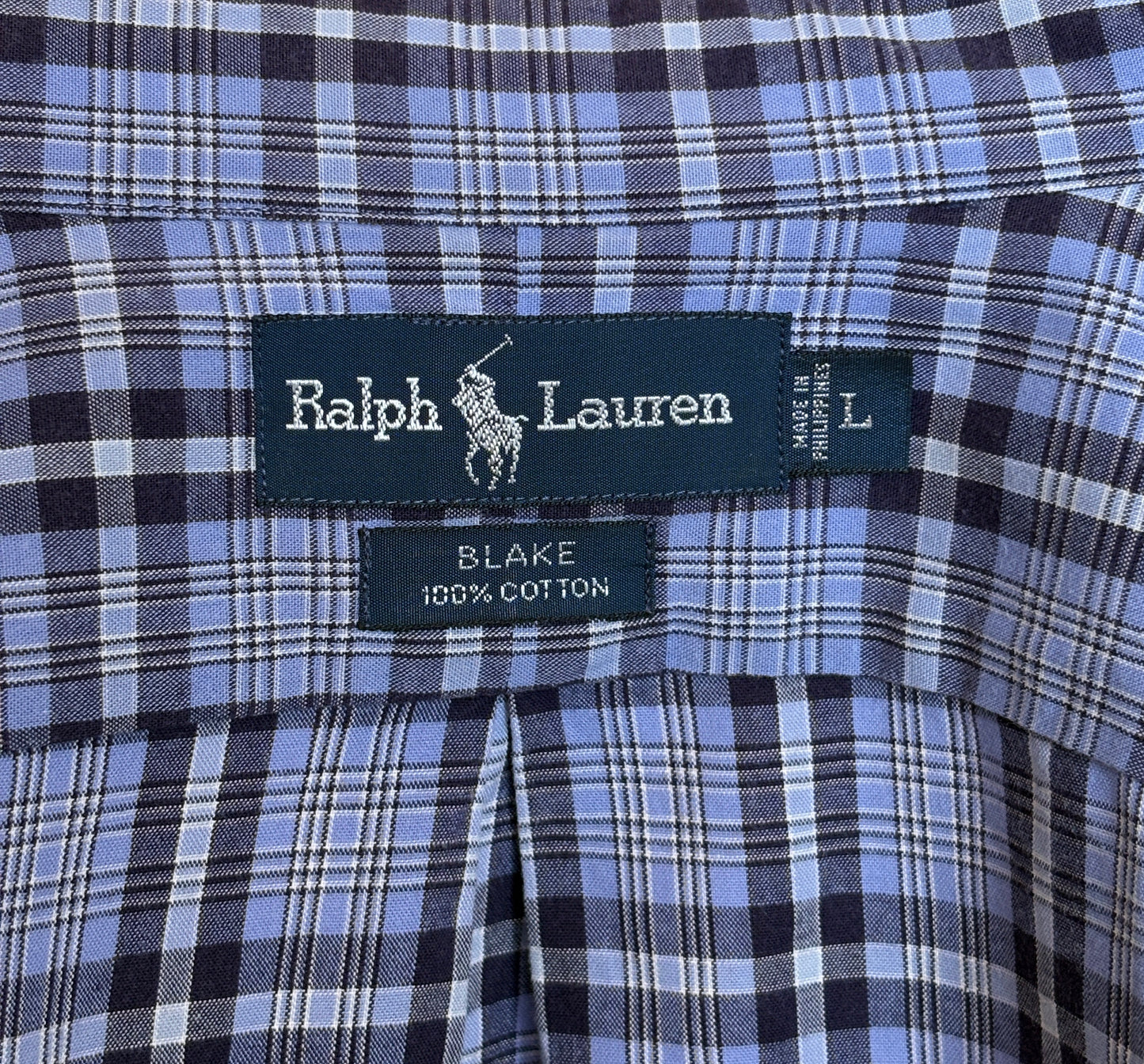 Ralph Lauren BLAKE Button-Down Shirt Large | Blue Black Plaid Cotton | Mens Classic Shirt