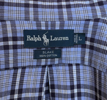 Ralph Lauren BLAKE Button-Down Shirt Large | Blue Black Plaid Cotton | Mens Classic Shirt