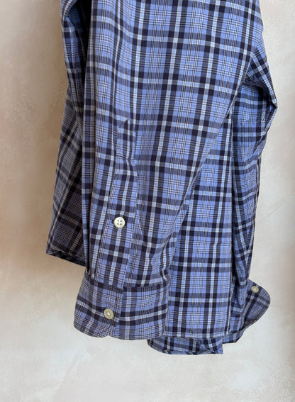 Ralph Lauren BLAKE Button-Down Shirt Large | Blue Black Plaid Cotton | Mens Classic Shirt