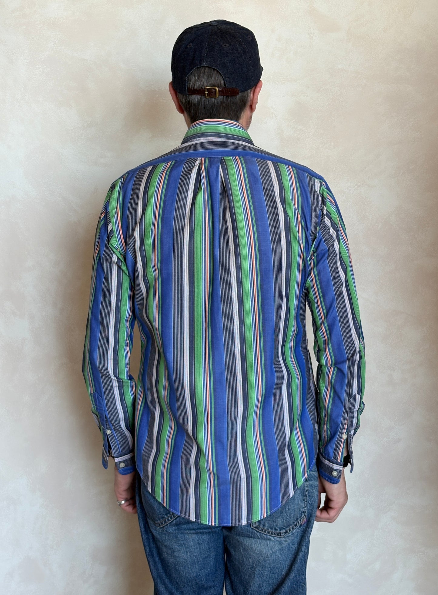 Ralph Lauren Golf Custom Fit Button-Down Shirt Small | Blue Green Multi Stripe Cotton | Mens Golf Shirt